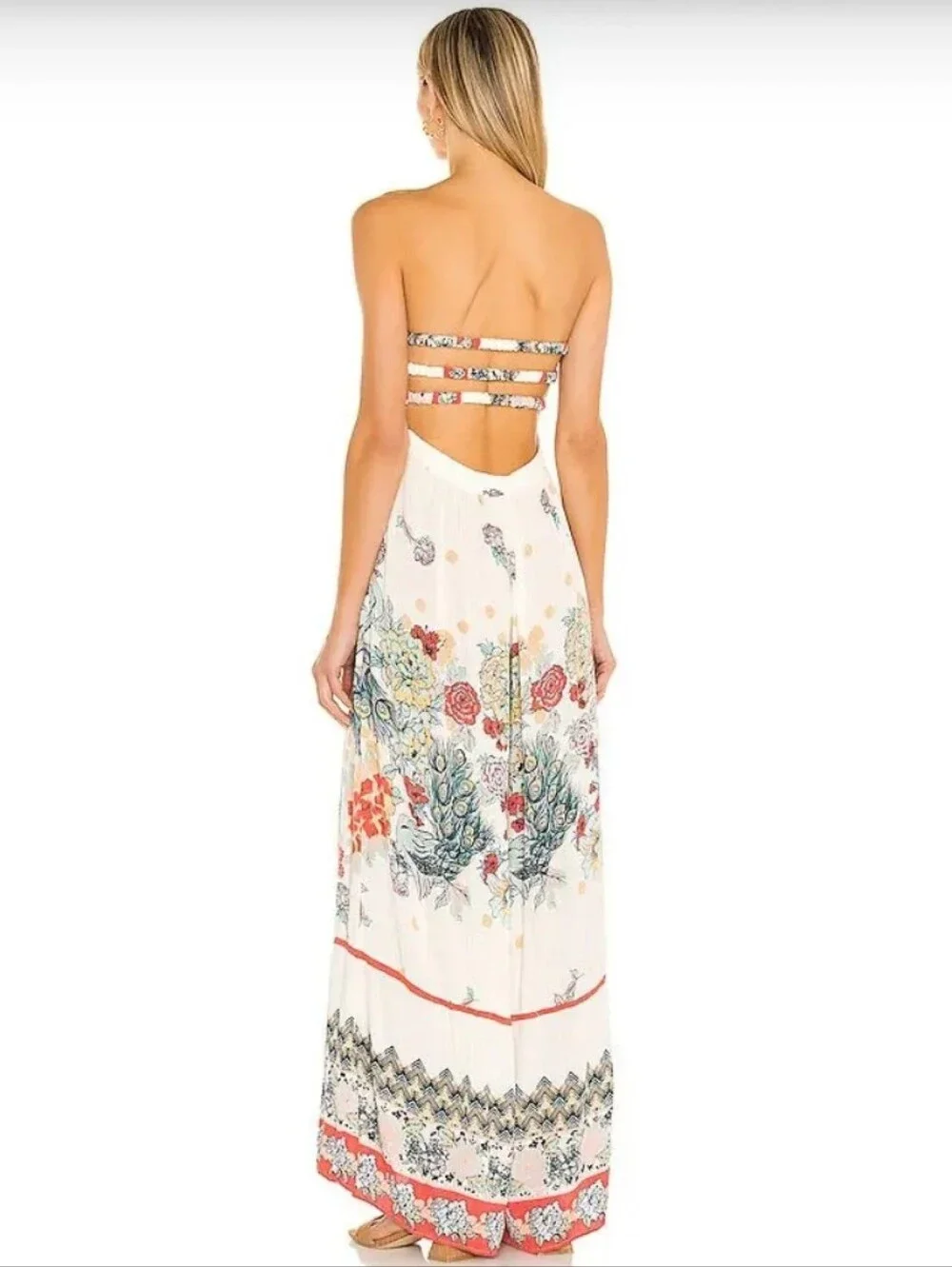 Free People Bali Birds of Paradise Boho Floral Wide Leg Jumpsuit Small LIKE NEW
